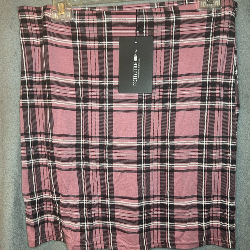 Dusty pink check print mini skirt
